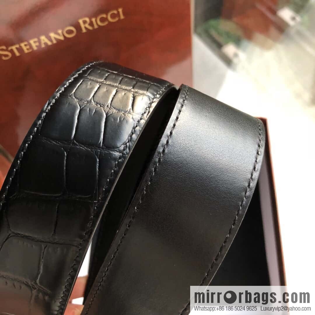 Stefano Ricci Stephen, Stainless Steel Eagle Head Buckle 3.8cm Top Cowhide Fine Imitation Crocodile Leather Belt