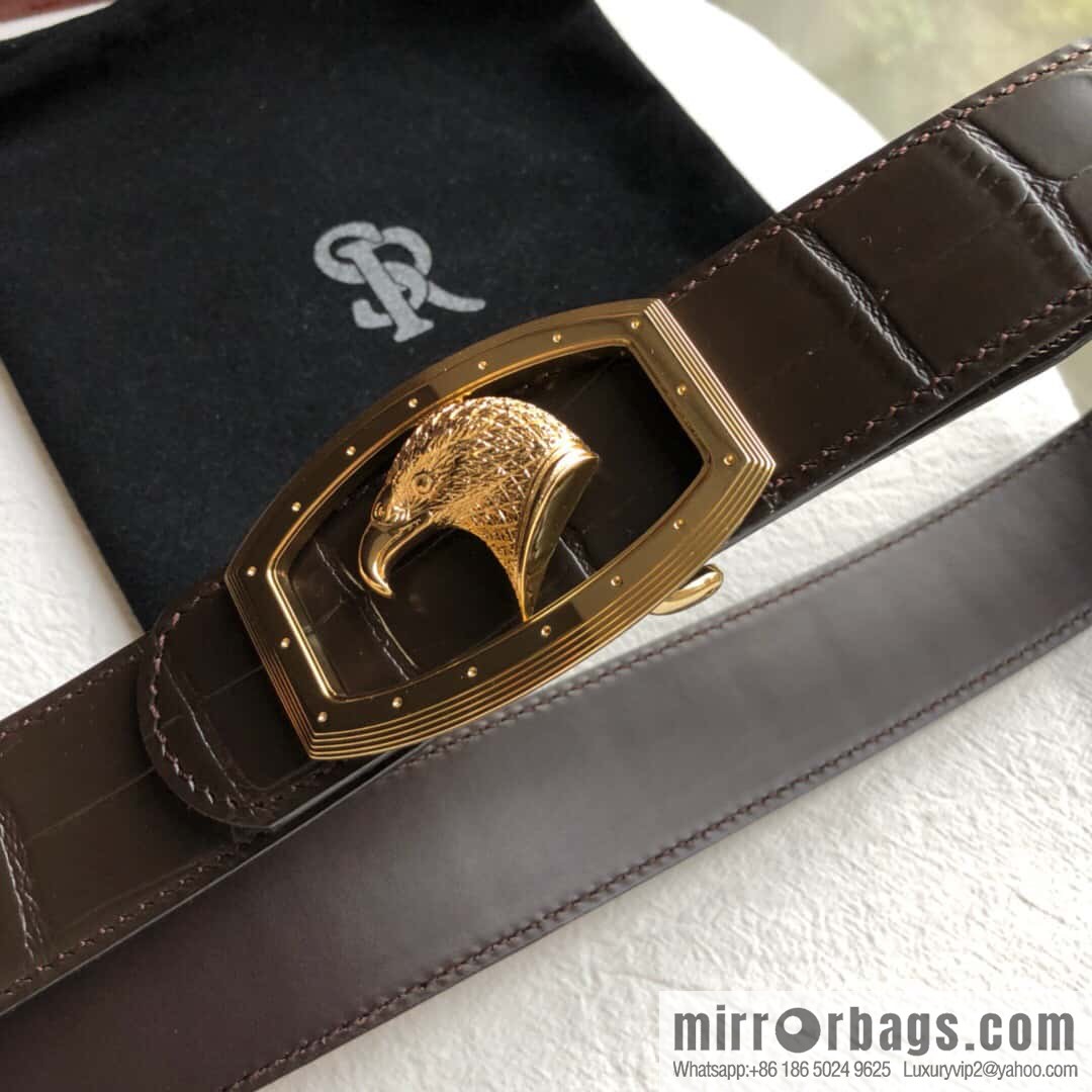 Stefano Ricci Stephen, Stainless Steel Eagle Head Buckle 3.8cm Top Cowhide Fine Imitation Crocodile Leather Belt