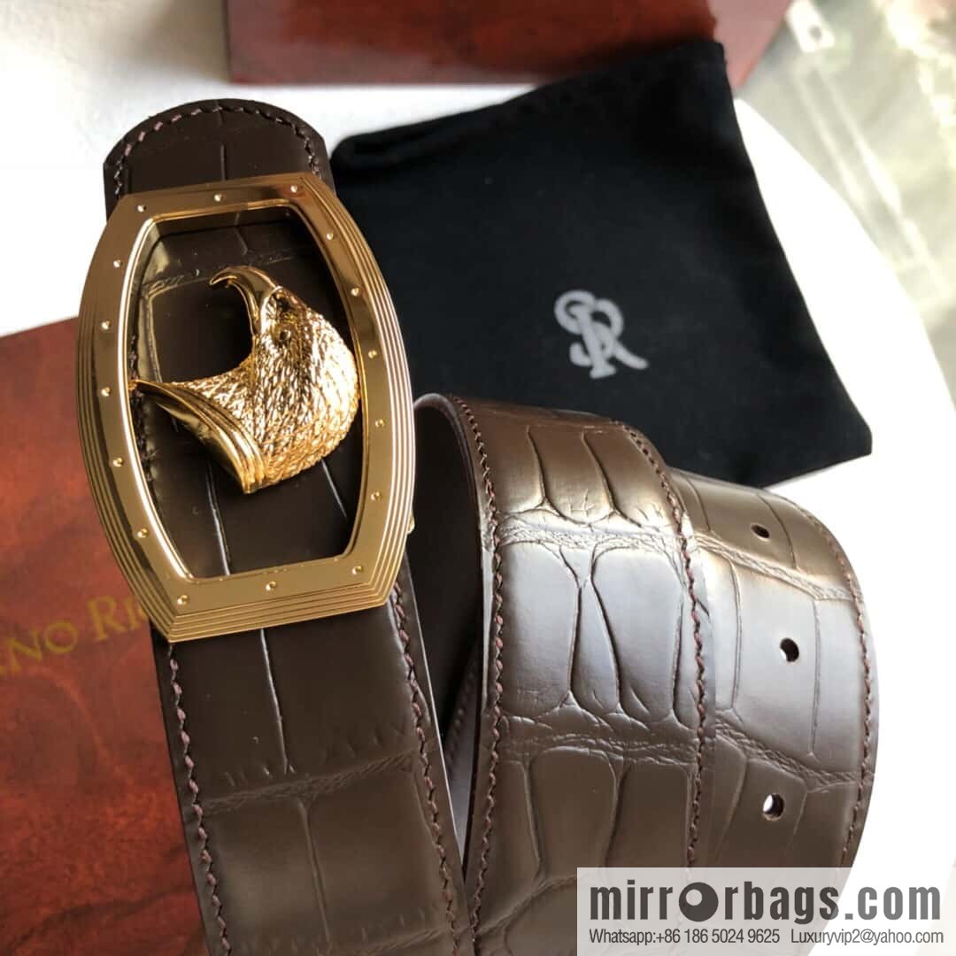 Stefano Ricci Stephen, Stainless Steel Eagle Head Buckle 3.8cm Top Cowhide Fine Imitation Crocodile Leather Belt