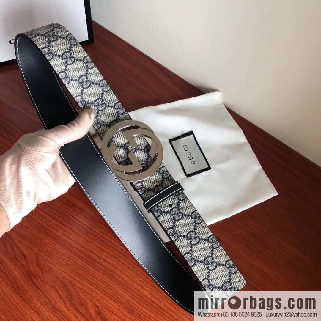 GUCCI Men's Ebony PVC with Leather Metal Plate Buckle Belt 3.8cm