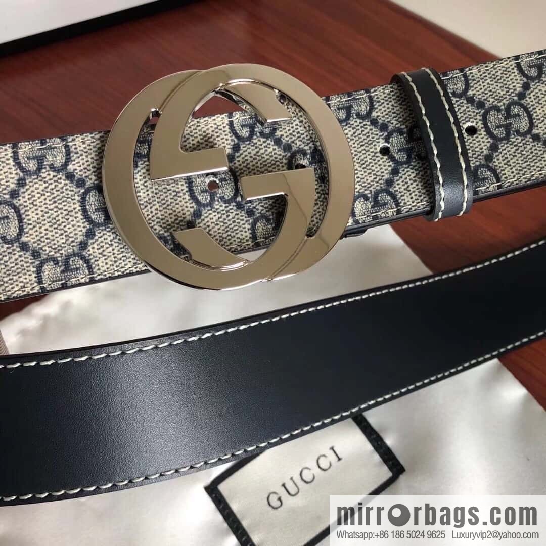 GUCCI Men's Ebony PVC with Leather Metal Plate Buckle Belt 3.8cm