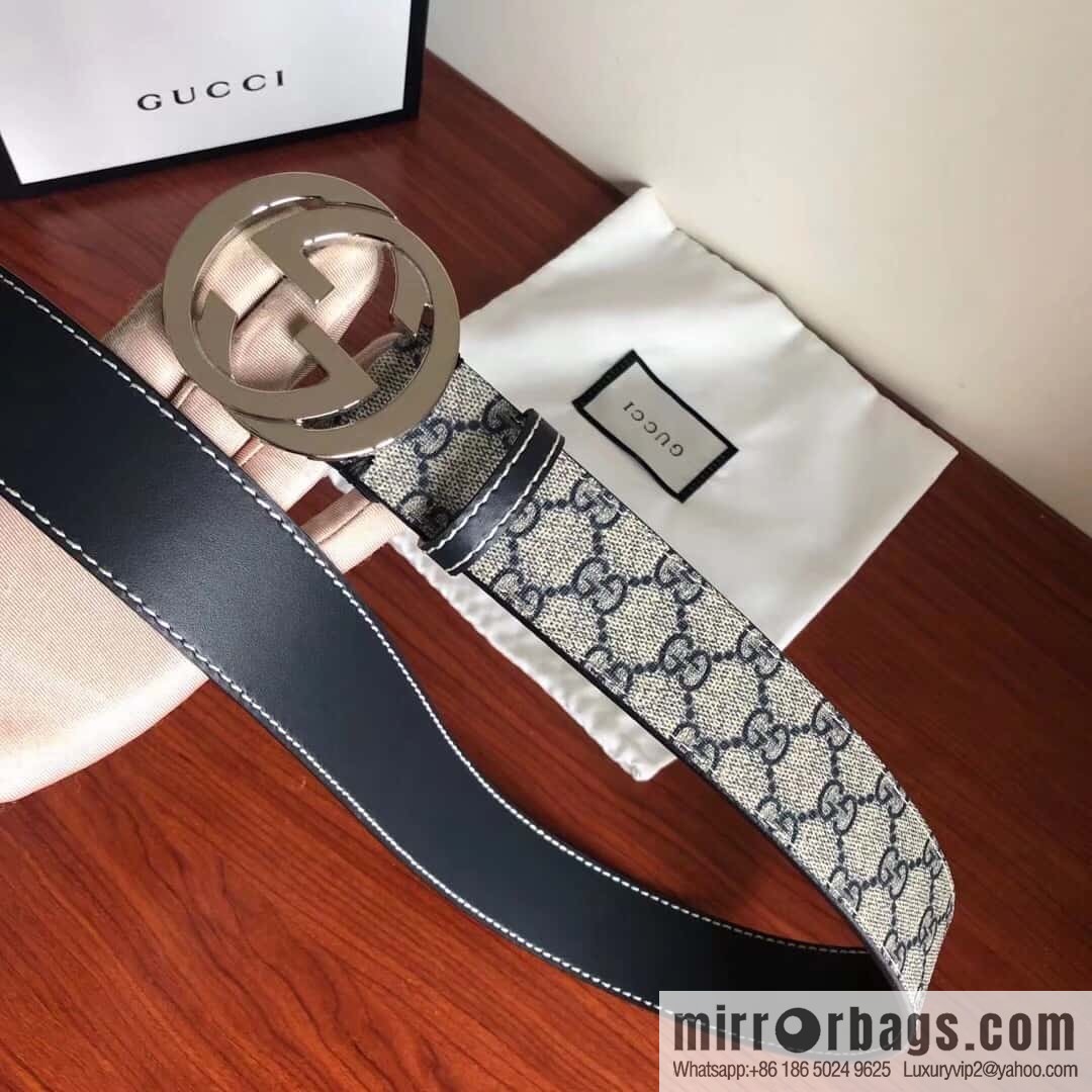 GUCCI Men's Ebony PVC with Leather Metal Plate Buckle Belt 3.8cm