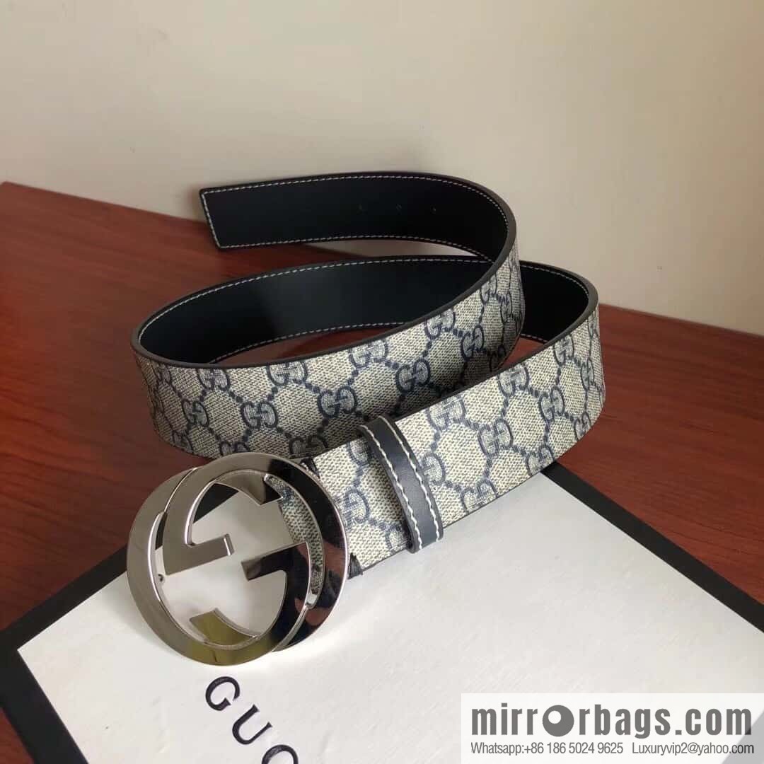GUCCI Men's Ebony PVC with Leather Metal Plate Buckle Belt 3.8cm