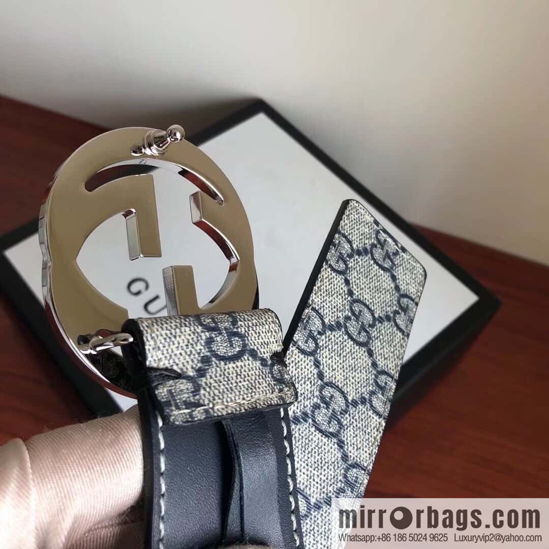 GUCCI Men's Ebony PVC with Leather Metal Plate Buckle Belt 3.8cm