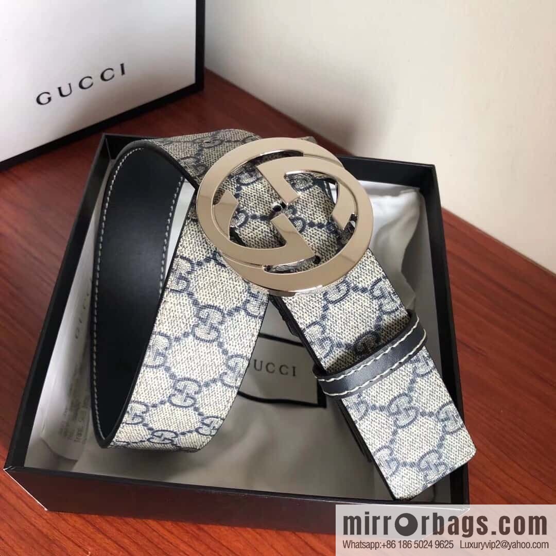 GUCCI Men's Ebony PVC with Leather Metal Plate Buckle Belt 3.8cm