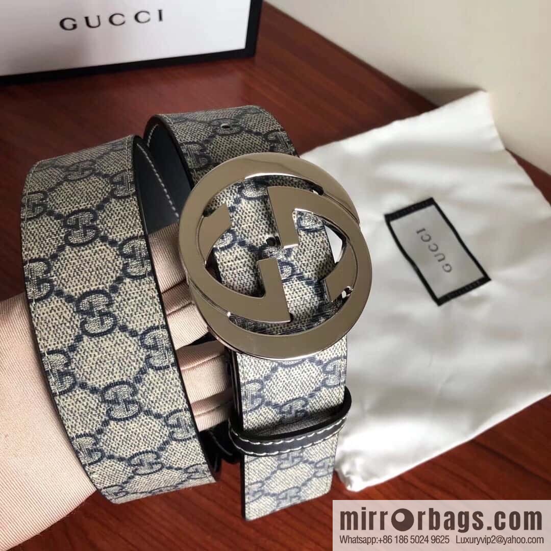 GUCCI Men's Ebony PVC with Leather Metal Plate Buckle Belt 3.8cm