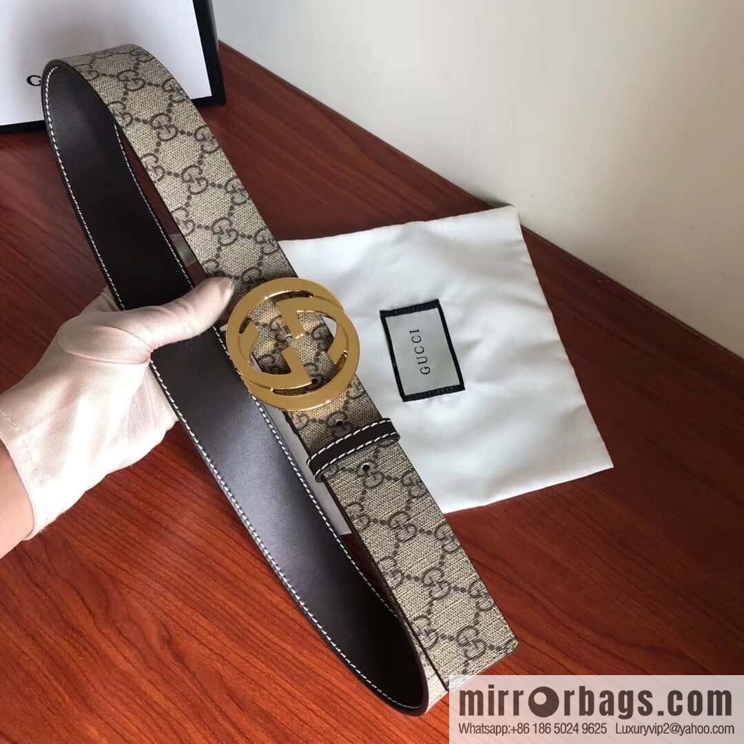 GUCCI Men's Ebony PVC with Leather Metal Plate Buckle Belt 3.8cm
