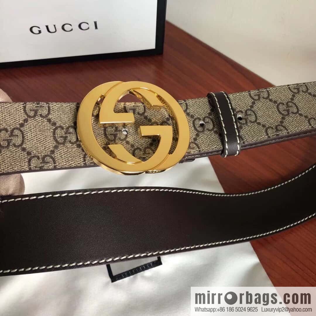 GUCCI Men's Ebony PVC with Leather Metal Plate Buckle Belt 3.8cm