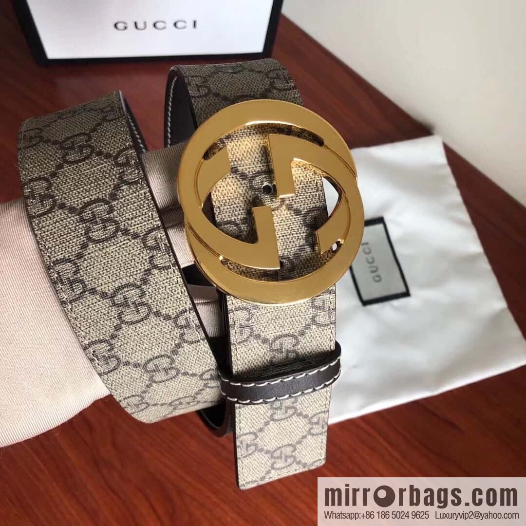 GUCCI Men's Ebony PVC with Leather Metal Plate Buckle Belt 3.8cm
