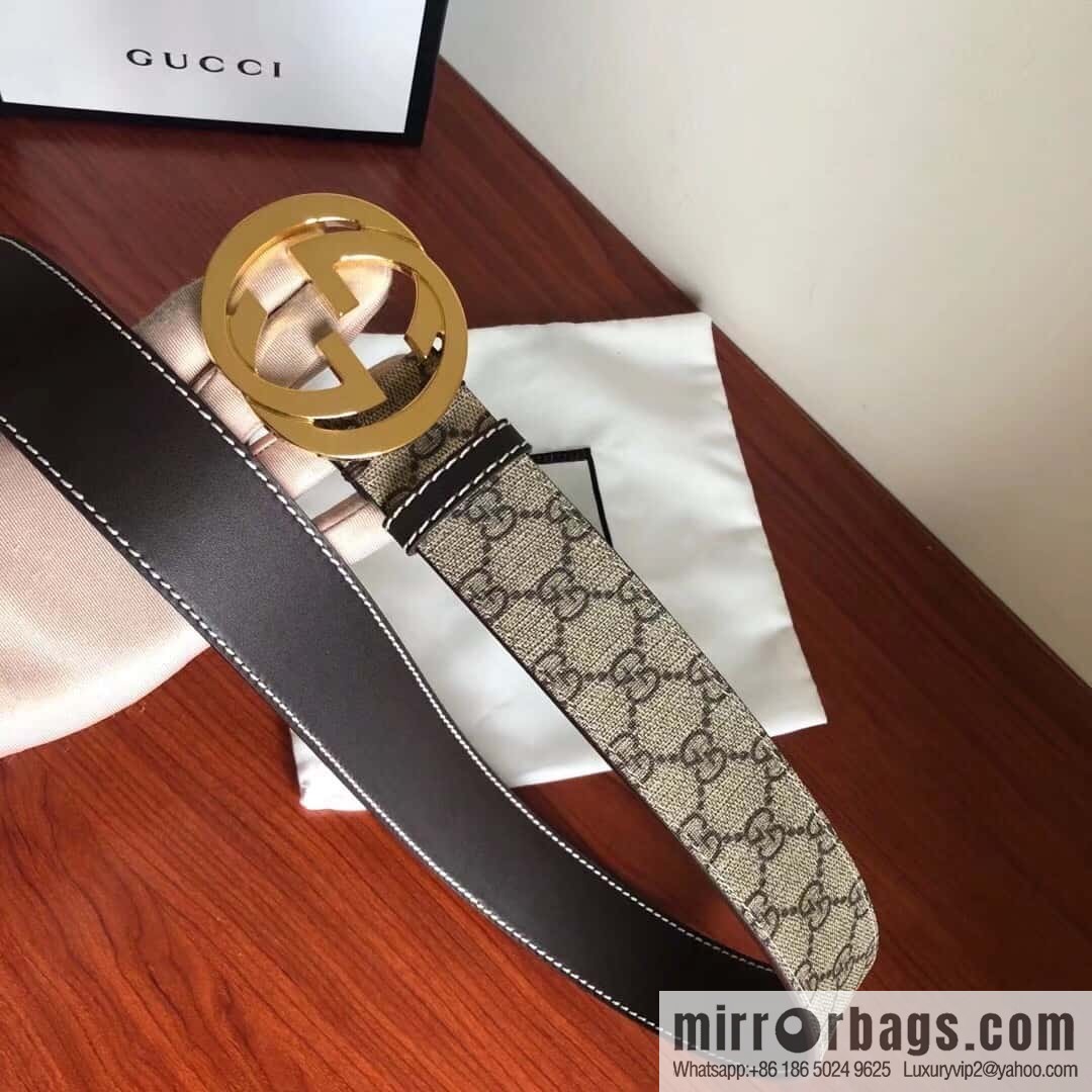 GUCCI Men's Ebony PVC with Leather Metal Plate Buckle Belt 3.8cm