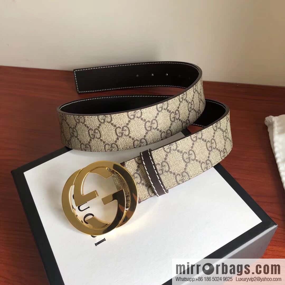 GUCCI Men's Ebony PVC with Leather Metal Plate Buckle Belt 3.8cm
