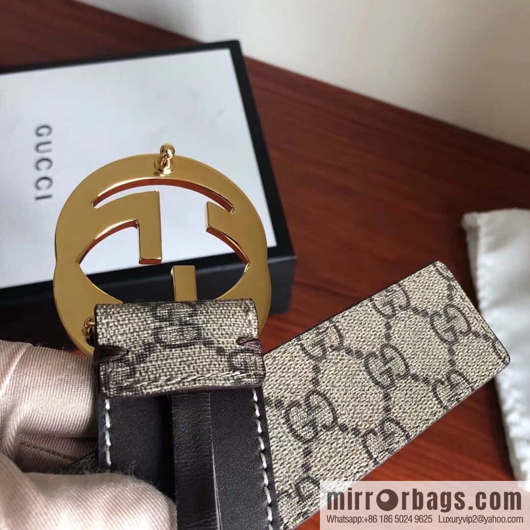 GUCCI Men's Ebony PVC with Leather Metal Plate Buckle Belt 3.8cm