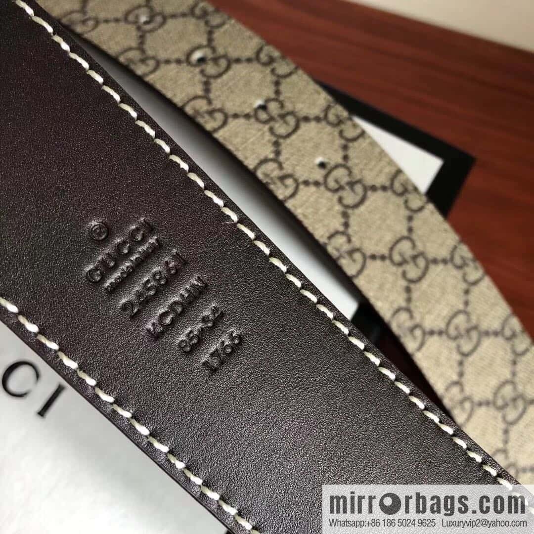 GUCCI Men's Ebony PVC with Leather Metal Plate Buckle Belt 3.8cm
