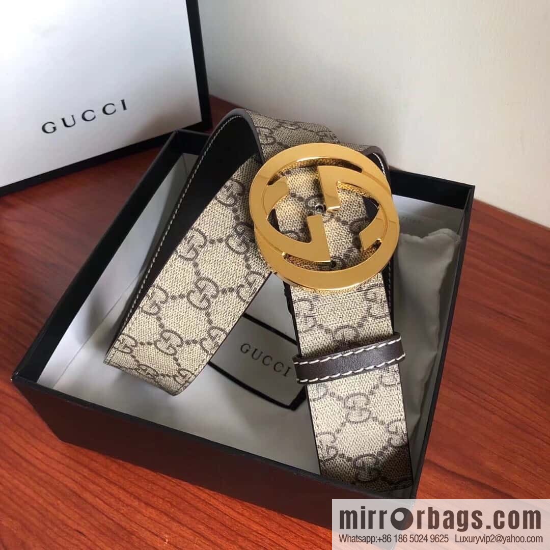 GUCCI Men's Ebony PVC with Leather Metal Plate Buckle Belt 3.8cm