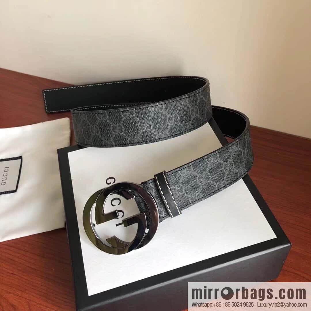 GUCCI Men's Ebony PVC with Leather Metal Plate Buckle Belt 3.8cm