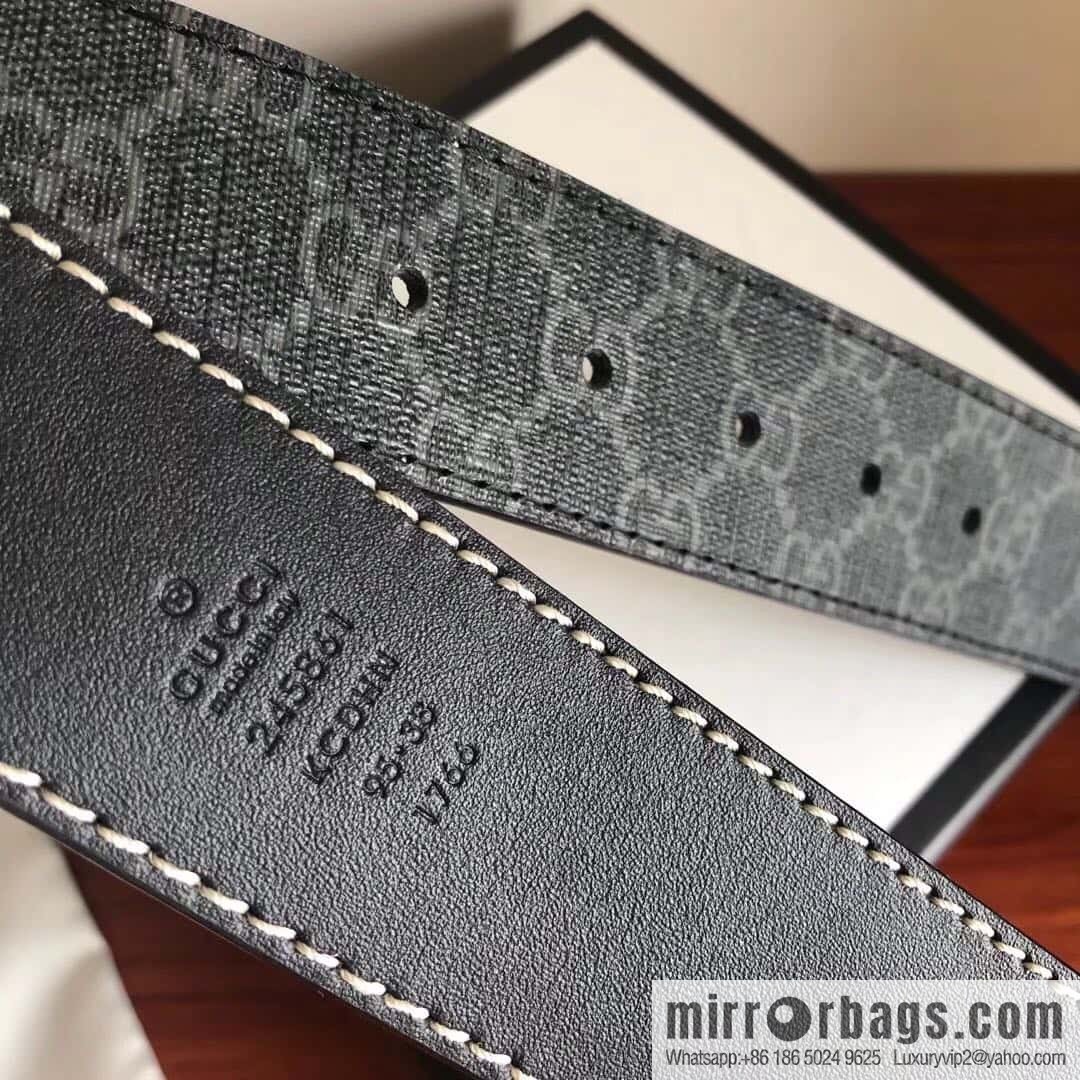 GUCCI Men's Ebony PVC with Leather Metal Plate Buckle Belt 3.8cm