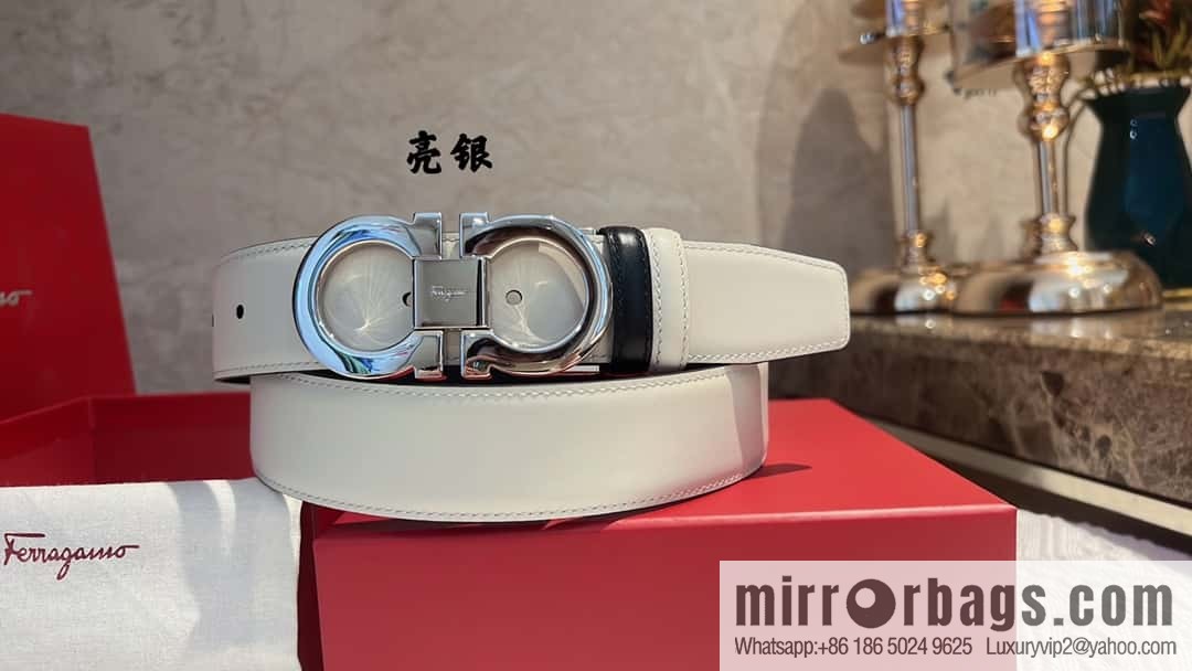 Ferragamo Ferragamo, exquisite 8-figure metal buckle men's textured belt 3.5cm