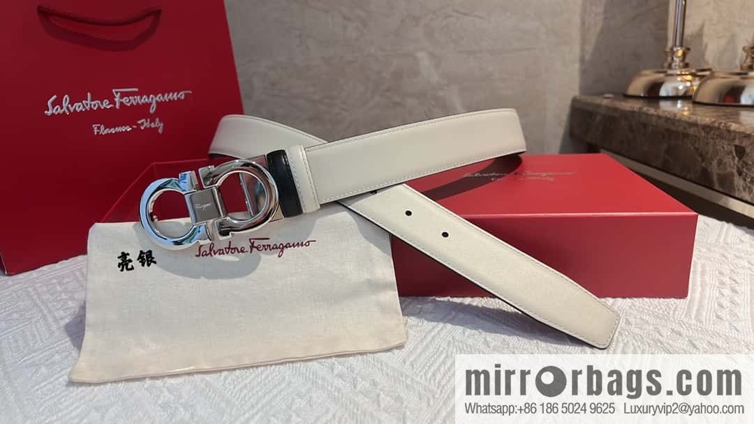 Ferragamo Ferragamo, exquisite 8-figure metal buckle men's textured belt 3.5cm