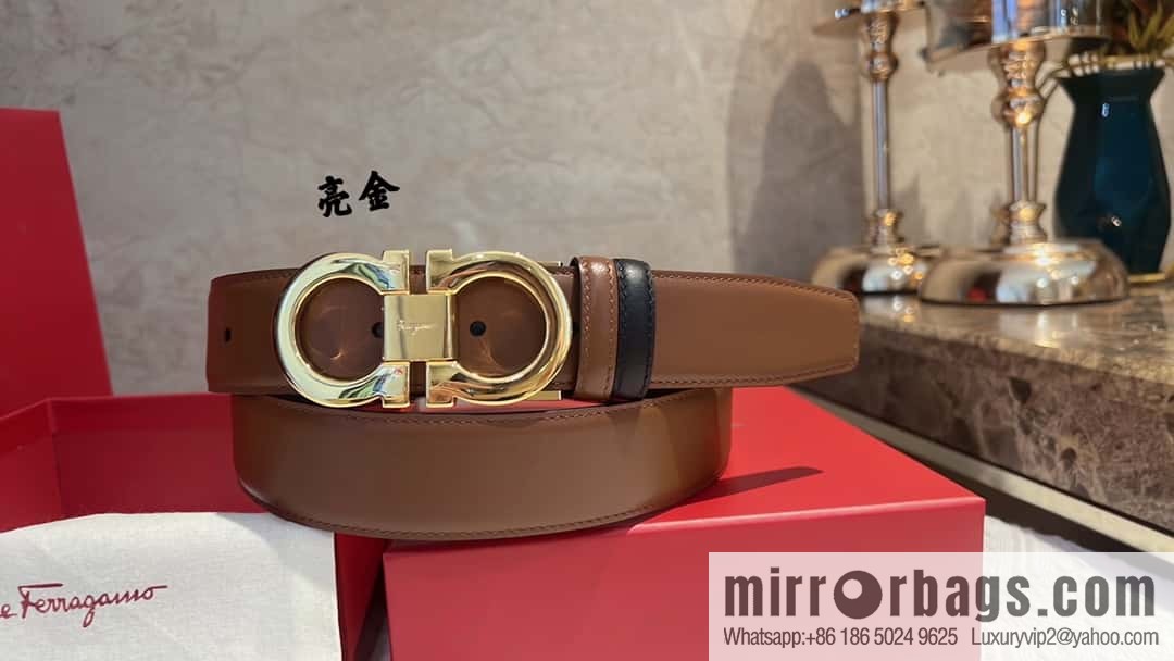 Ferragamo Ferragamo, exquisite 8-figure metal buckle men's textured belt 3.5cm