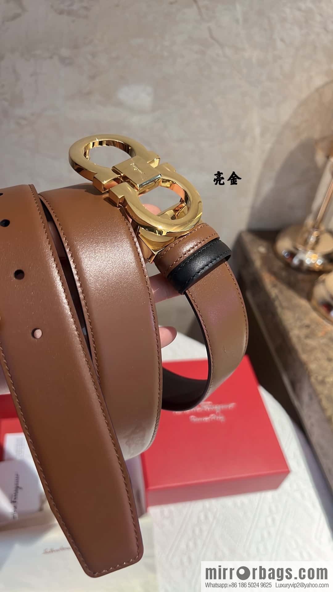 Ferragamo Ferragamo, exquisite 8-figure metal buckle men's textured belt 3.5cm