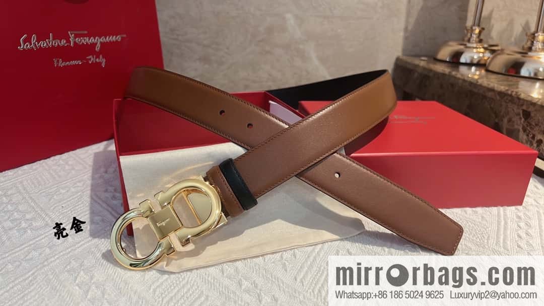 Ferragamo Ferragamo, exquisite 8-figure metal buckle men's textured belt 3.5cm