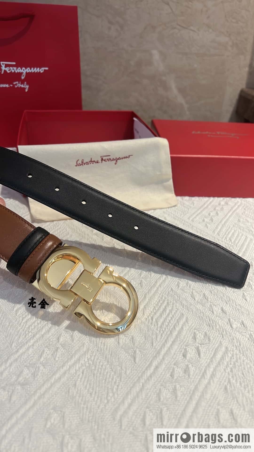 Ferragamo Ferragamo, exquisite 8-figure metal buckle men's textured belt 3.5cm