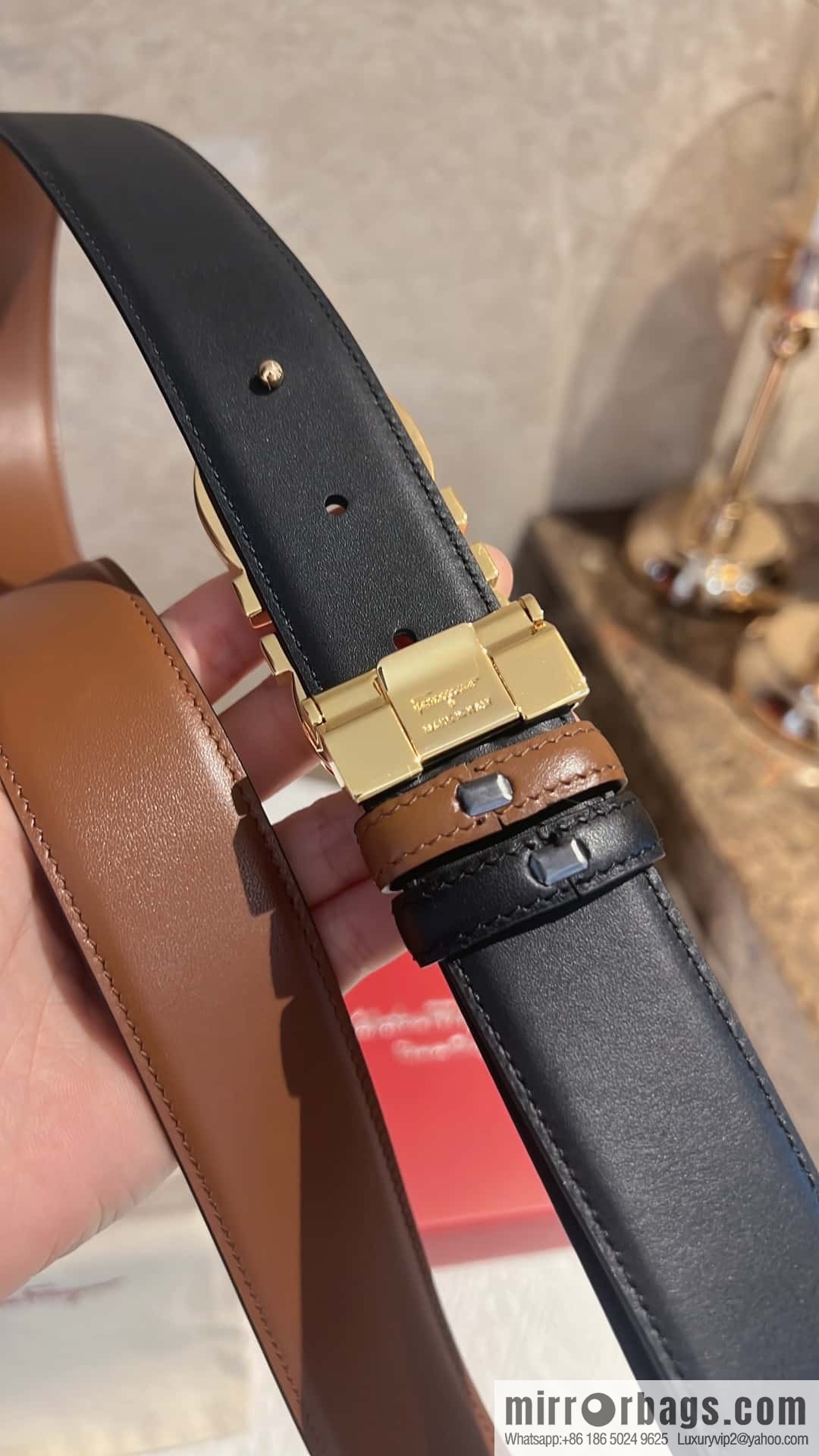 Ferragamo Ferragamo, exquisite 8-figure metal buckle men's textured belt 3.5cm