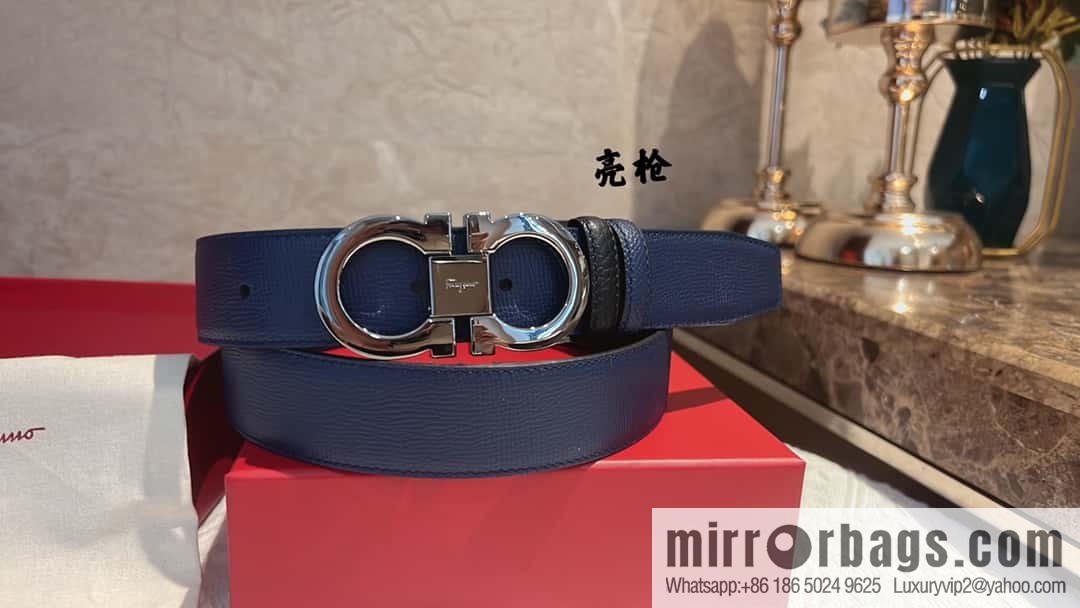 Ferragamo Ferragamo, exquisite 8-figure metal buckle men's textured belt 3.5cm