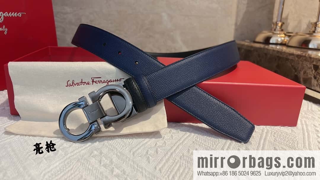 Ferragamo Ferragamo, exquisite 8-figure metal buckle men's textured belt 3.5cm