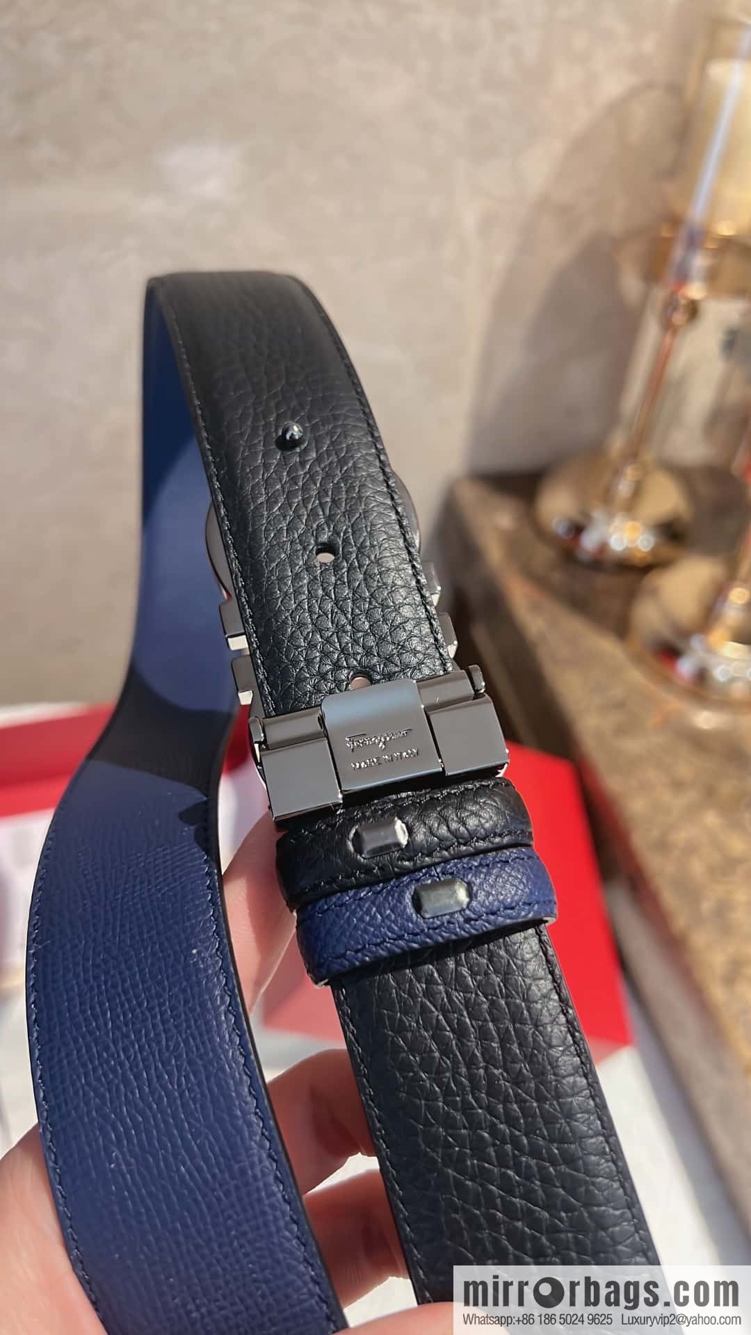 Ferragamo Ferragamo, exquisite 8-figure metal buckle men's textured belt 3.5cm