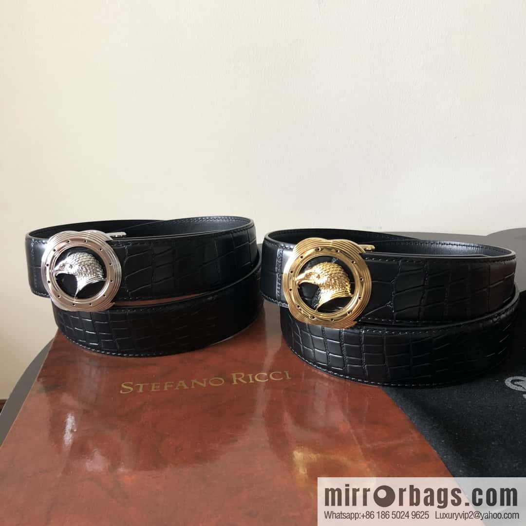 Stefano Ricci Stephen, Stainless Steel Eagle Metal Buckle 3.8cm Alligator Belt