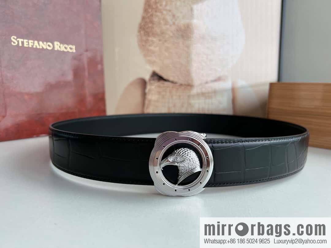 Stefano Ricci Stephen, Stainless Steel Eagle Metal Buckle 3.8cm Alligator Belt