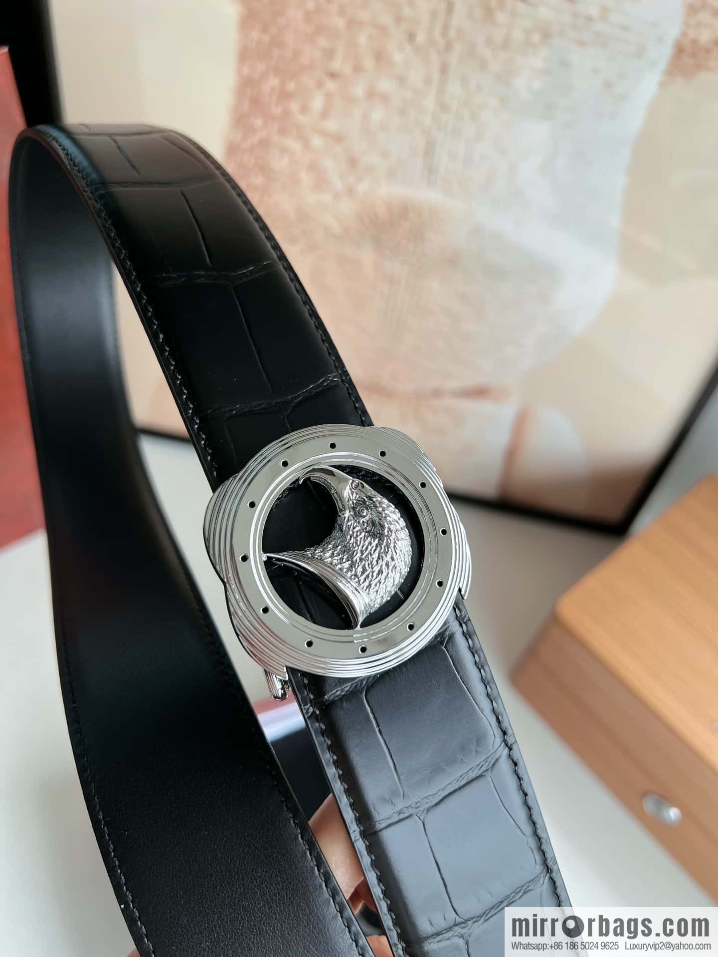 Stefano Ricci Stephen, Stainless Steel Eagle Metal Buckle 3.8cm Alligator Belt