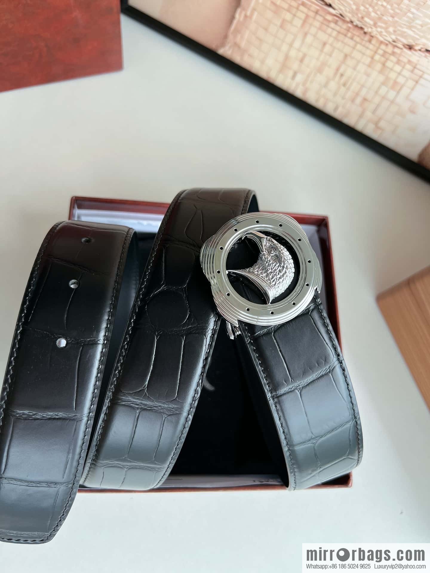 Stefano Ricci Stephen, Stainless Steel Eagle Metal Buckle 3.8cm Alligator Belt