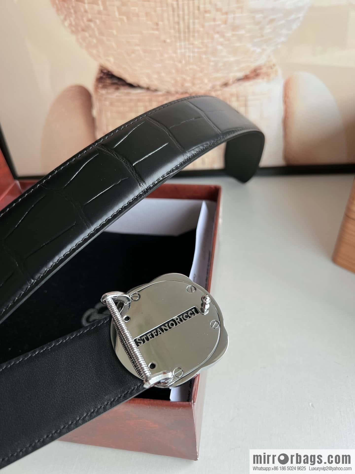 Stefano Ricci Stephen, Stainless Steel Eagle Metal Buckle 3.8cm Alligator Belt