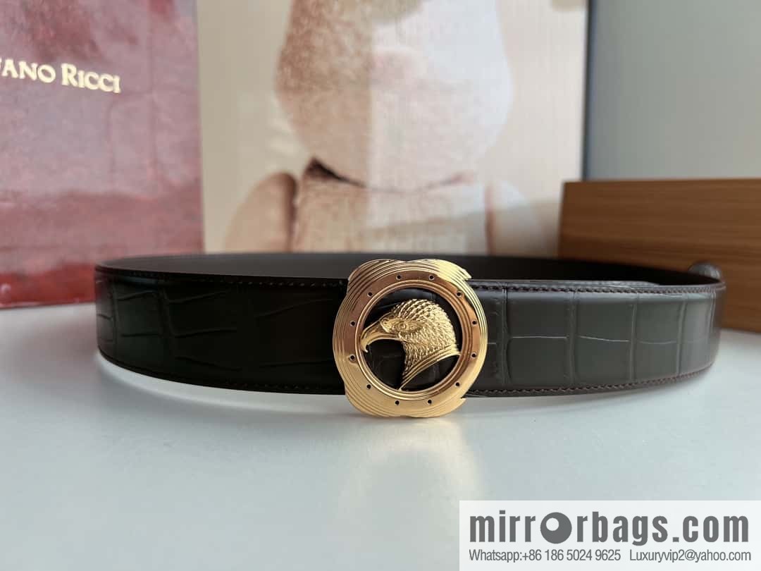 Stefano Ricci Stephen, Stainless Steel Eagle Metal Buckle 3.8cm Alligator Belt