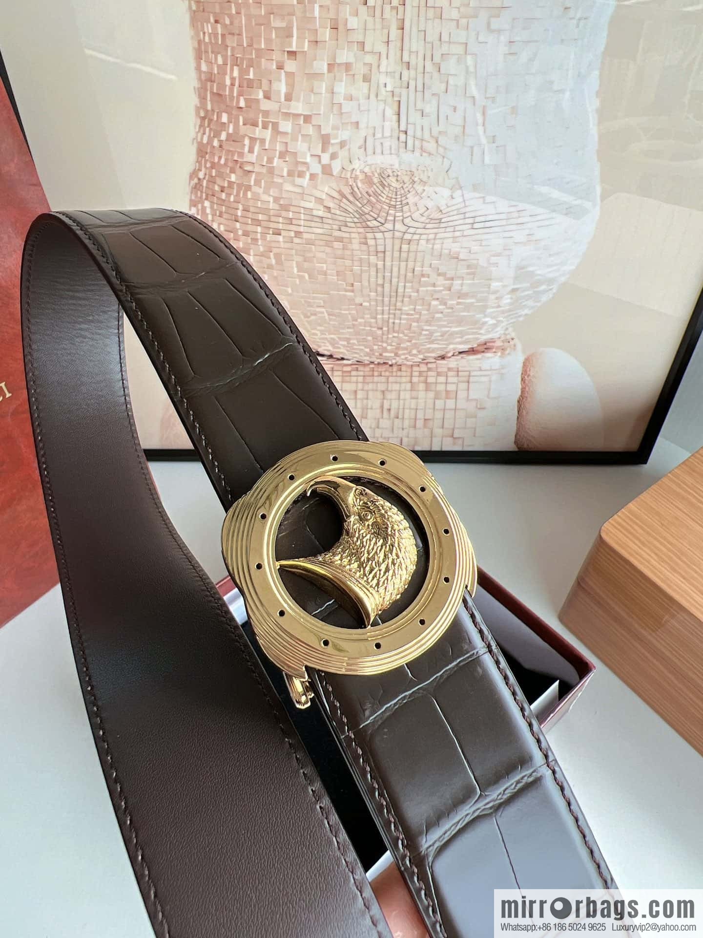 Stefano Ricci Stephen, Stainless Steel Eagle Metal Buckle 3.8cm Alligator Belt