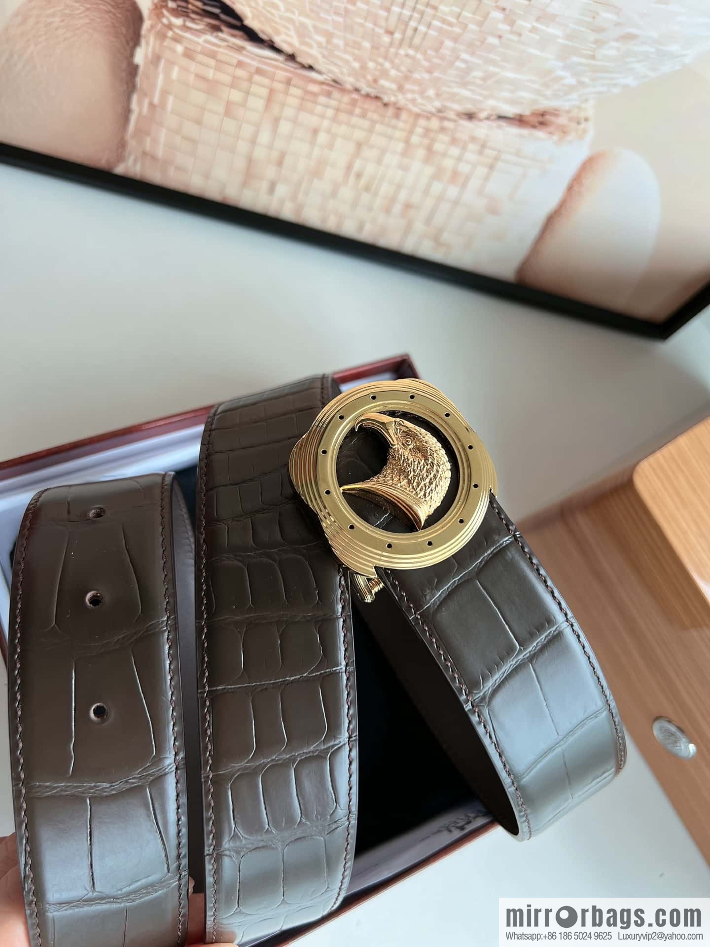 Stefano Ricci Stephen, Stainless Steel Eagle Metal Buckle 3.8cm Alligator Belt
