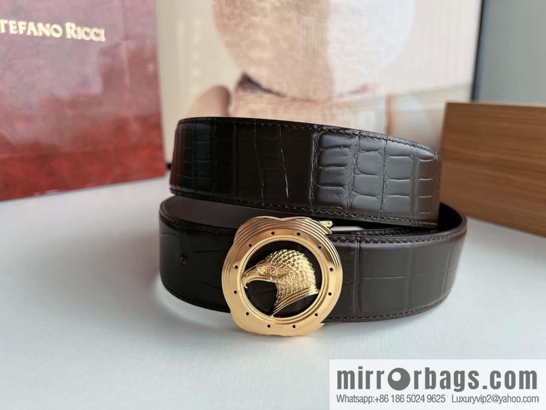 Stefano Ricci Stephen, Stainless Steel Eagle Metal Buckle 3.8cm Alligator Belt