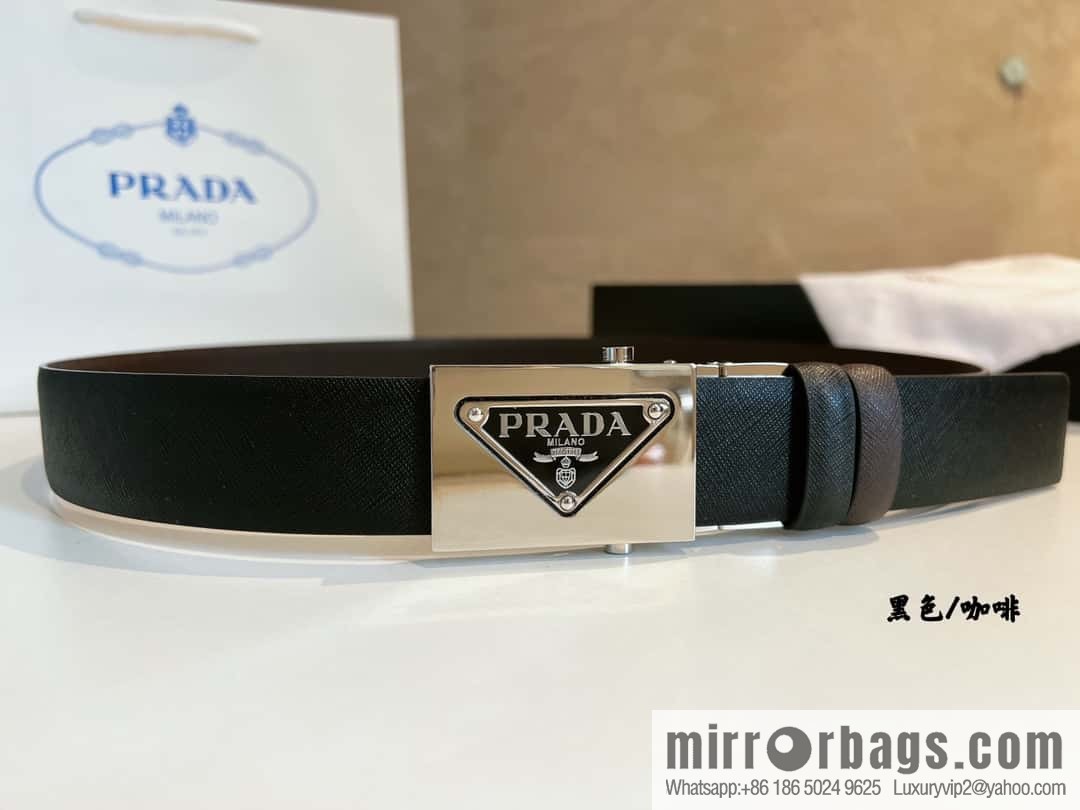 Prada, with pulley-type metal buckle men's belt 3.5cm