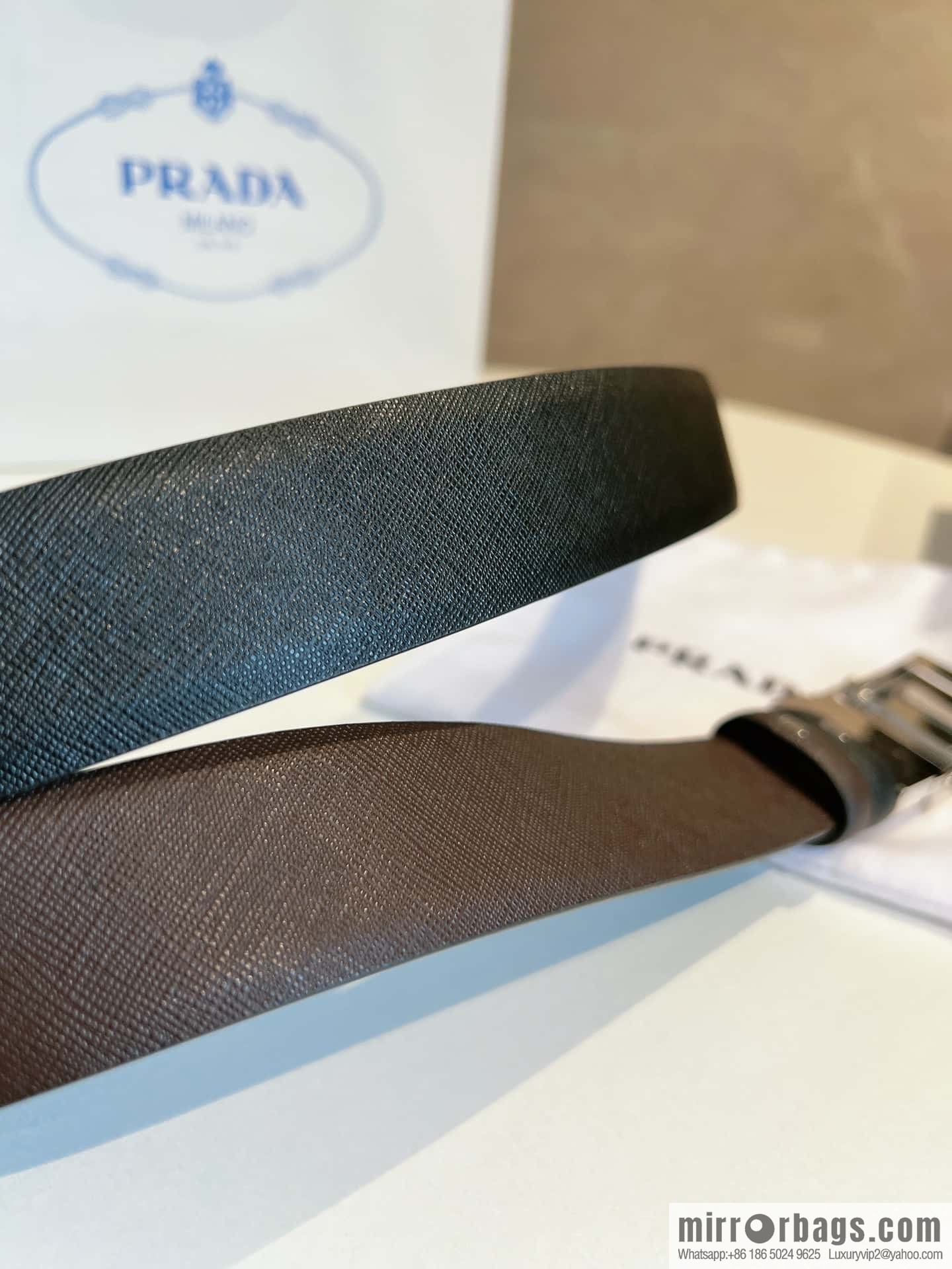 Prada, with pulley-type metal buckle men's belt 3.5cm