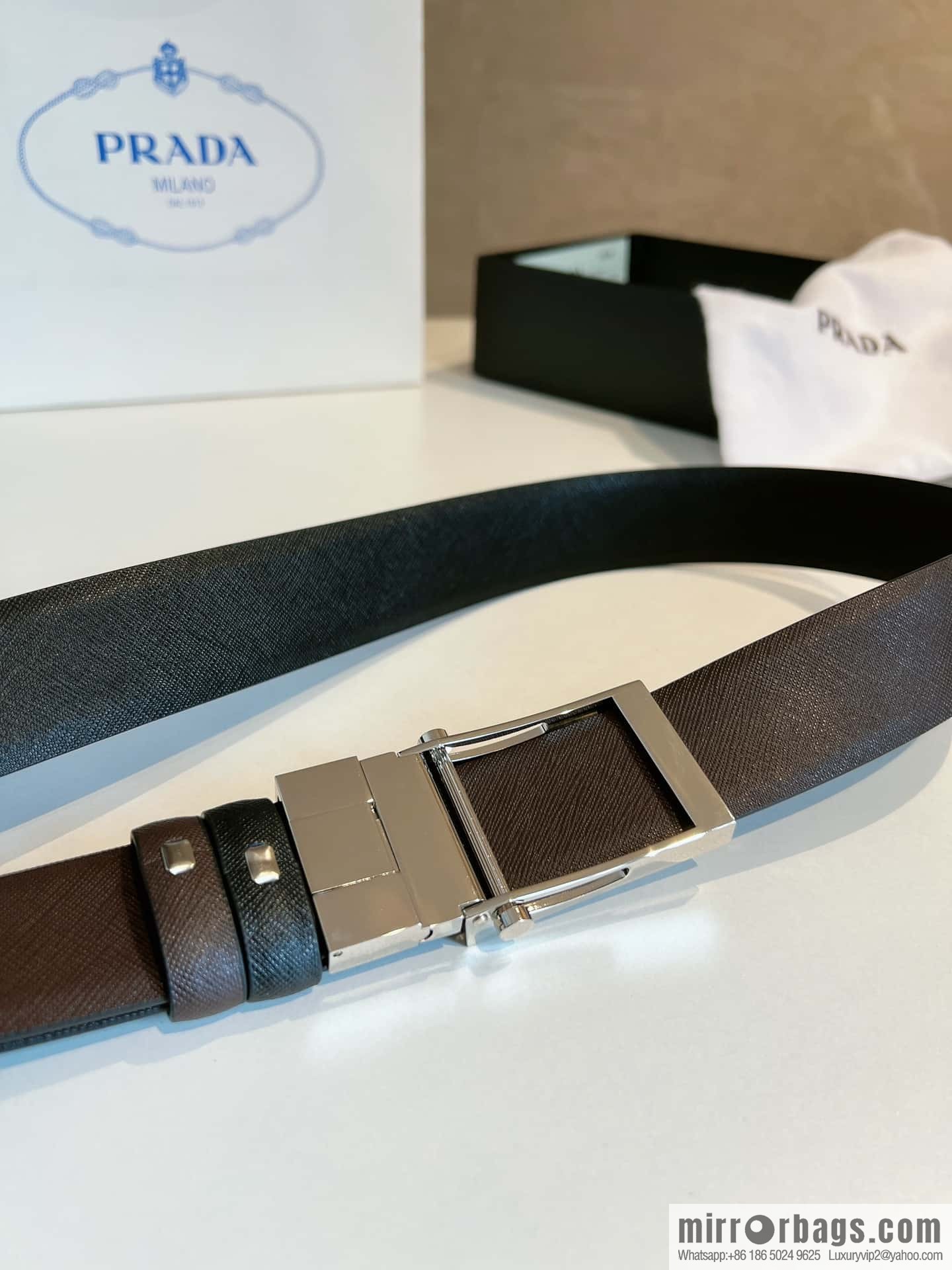 Prada, with pulley-type metal buckle men's belt 3.5cm