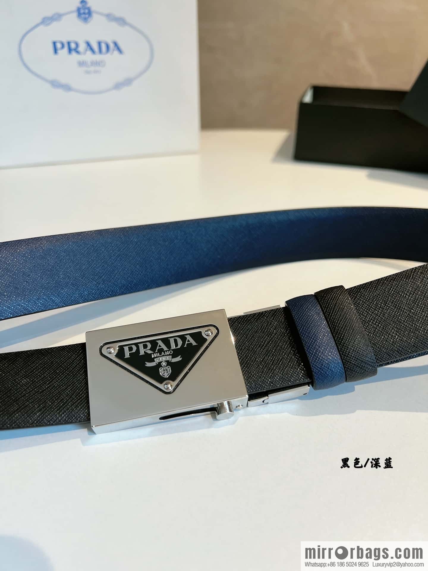 Prada, with pulley-type metal buckle men's belt 3.5cm