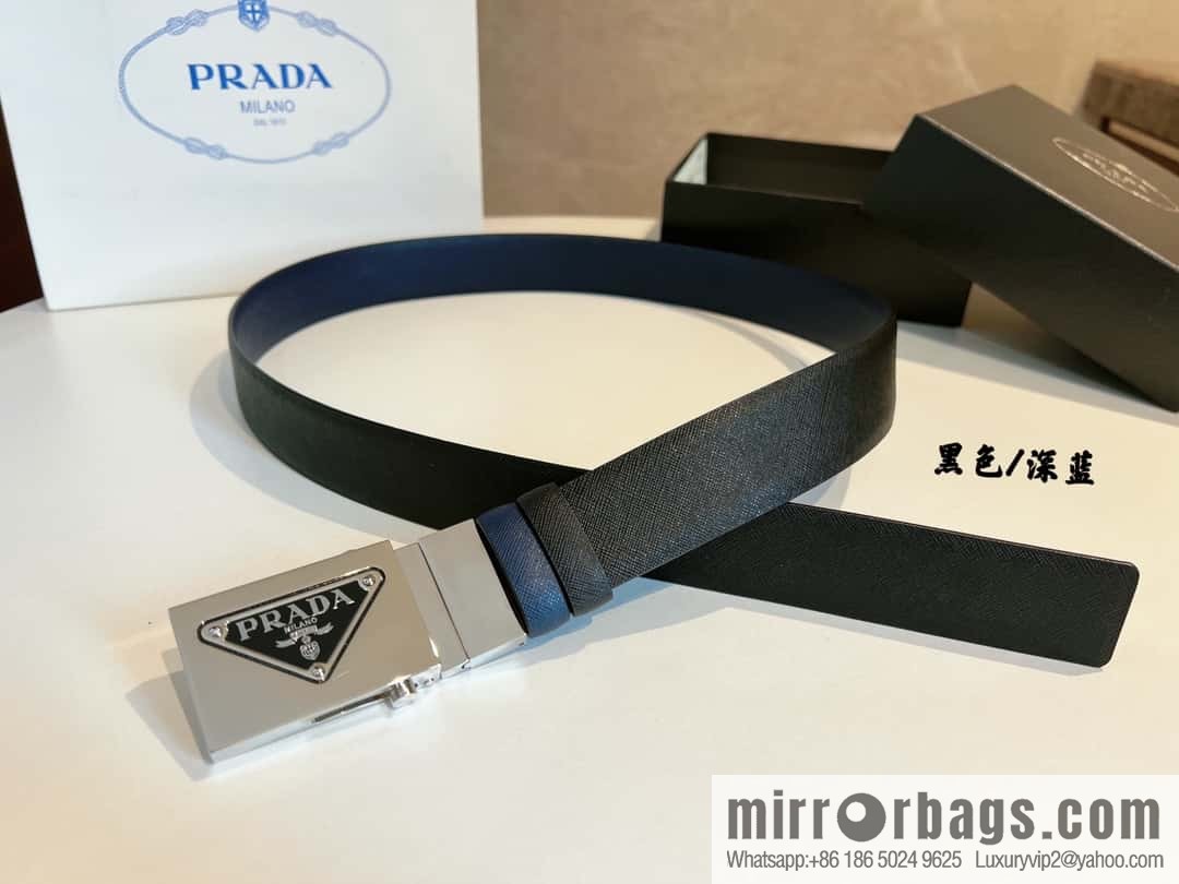 Prada, with pulley-type metal buckle men's belt 3.5cm