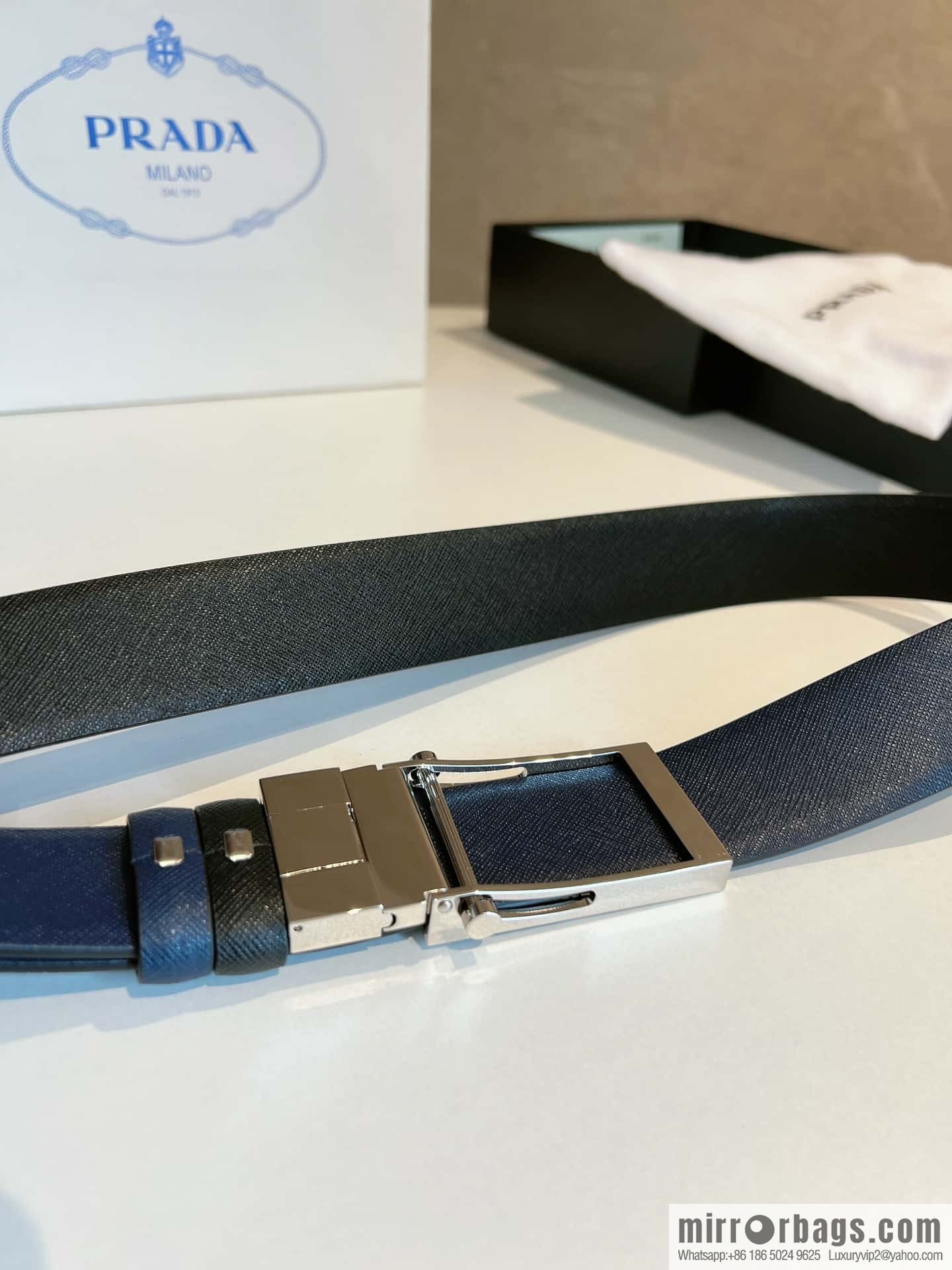 Prada, with pulley-type metal buckle men's belt 3.5cm