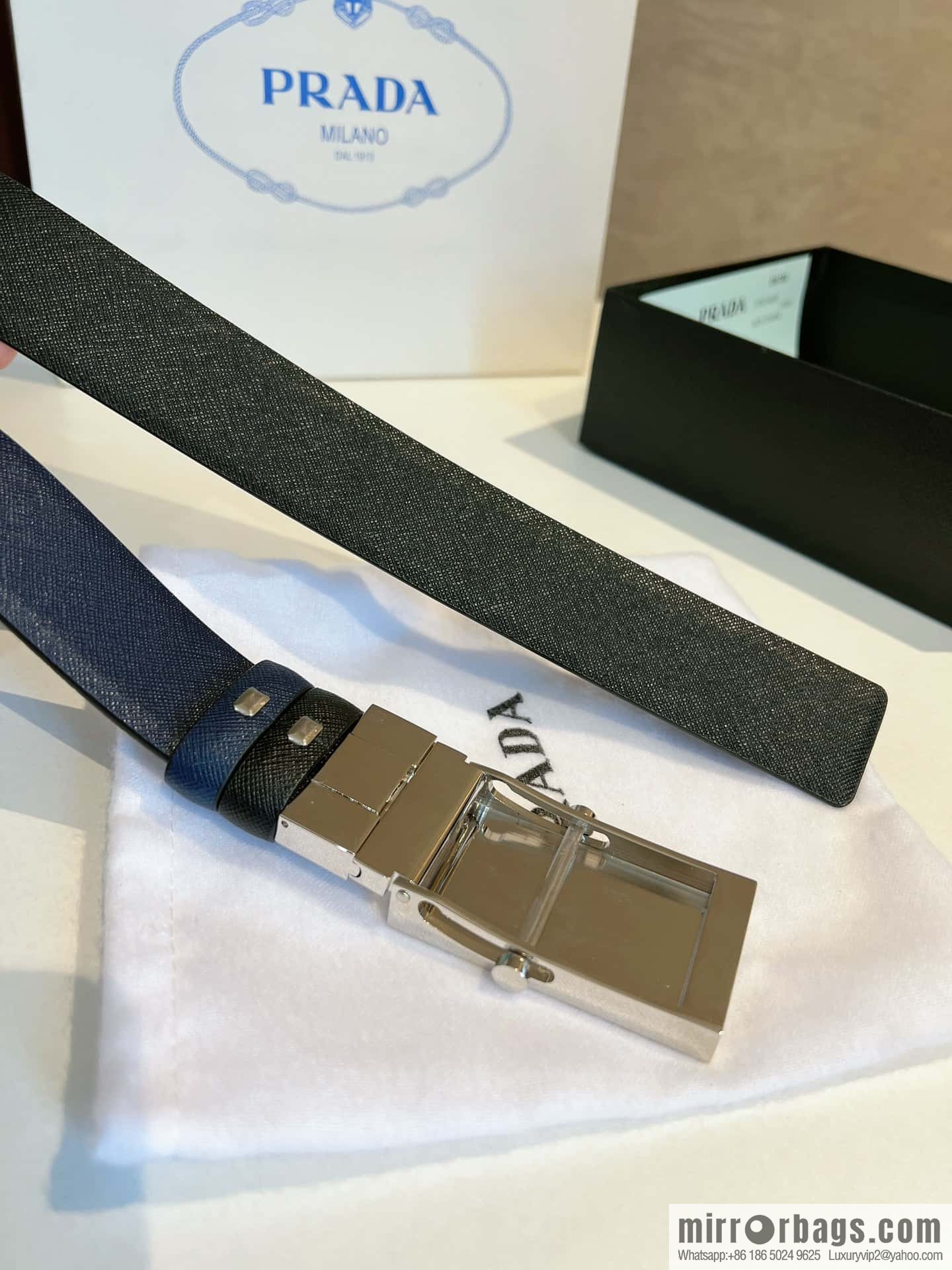 Prada, with pulley-type metal buckle men's belt 3.5cm