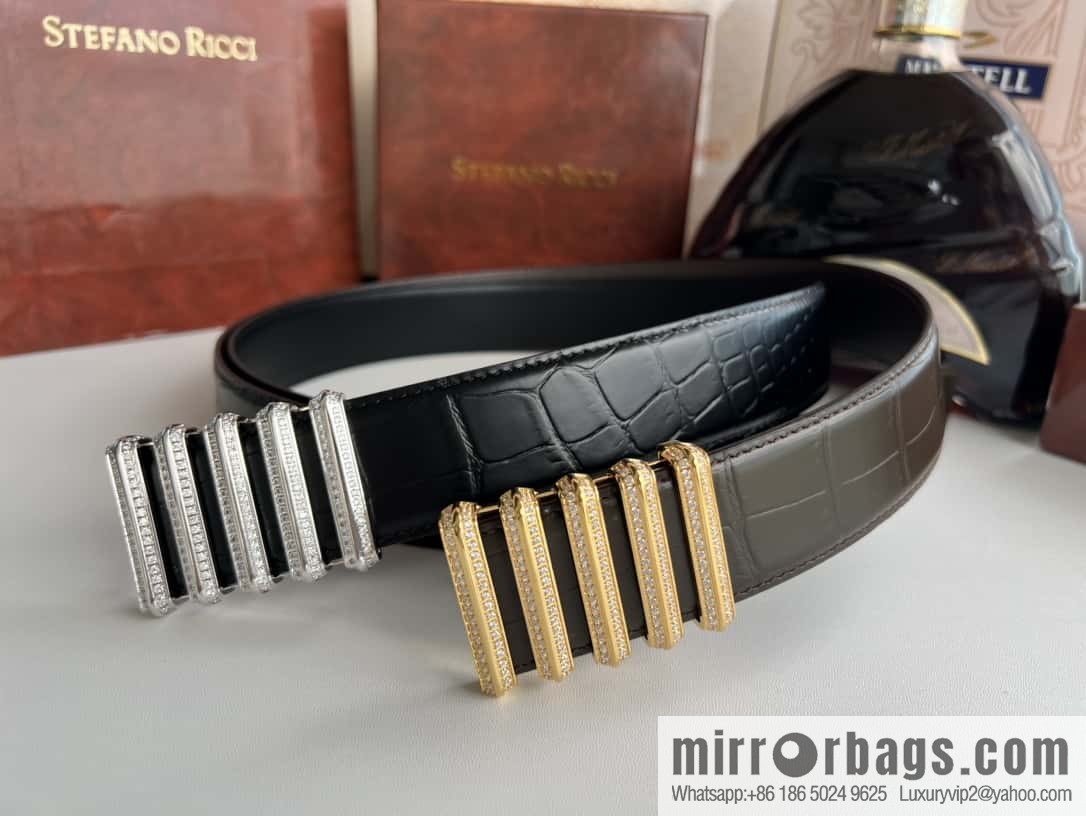 Stefano Ricci Stephen, Stainless Steel Hollow Inner Wear Diamond Craft Button Head 3.8cm Alligator Belt