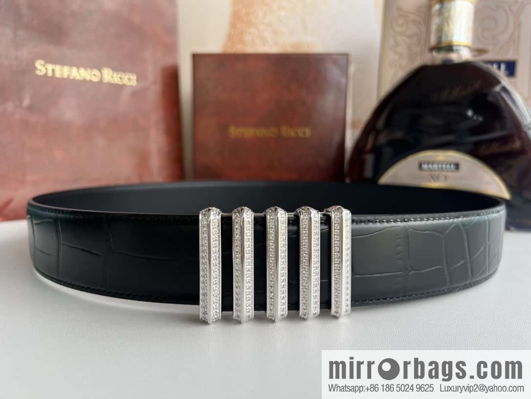 Stefano Ricci Stephen, Stainless Steel Hollow Inner Wear Diamond Craft Button Head 3.8cm Alligator Belt