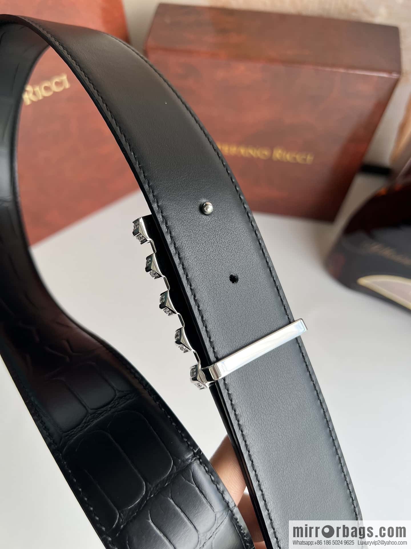 Stefano Ricci Stephen, Stainless Steel Hollow Inner Wear Diamond Craft Button Head 3.8cm Alligator Belt