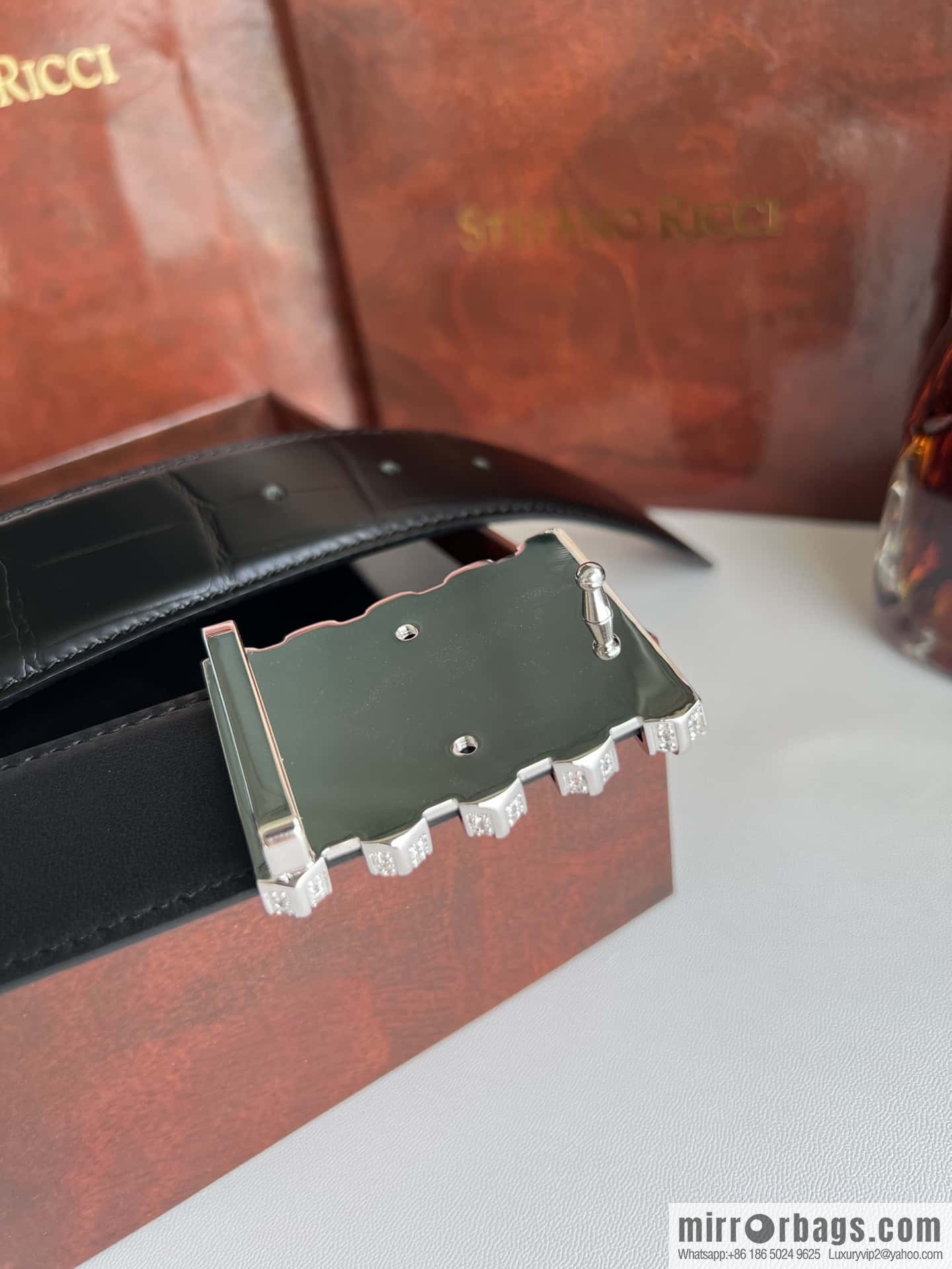 Stefano Ricci Stephen, Stainless Steel Hollow Inner Wear Diamond Craft Button Head 3.8cm Alligator Belt
